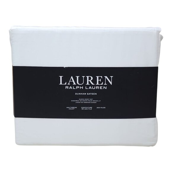 Lauren Ralph Lauren Dunham Sateen Queen White Sheet Set 300 Thread Count Cotton - Picture 1 of 6